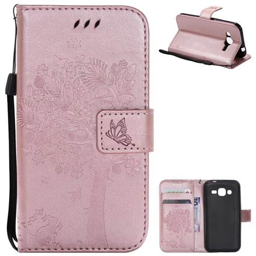 Embossing Butterfly Tree Leather Wallet Case for Samsung Galaxy J2 J200 - Rose Pink