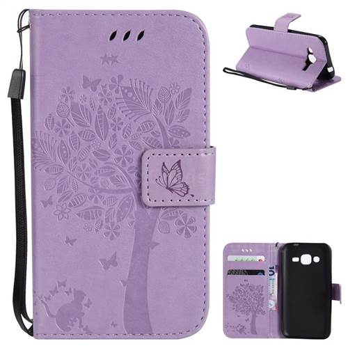 Embossing Butterfly Tree Leather Wallet Case for Samsung Galaxy J2 J200 - Violet