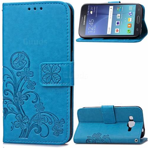 Embossing Imprint Four-Leaf Clover Leather Wallet Case for Samsung Galaxy J2 J200 - Blue