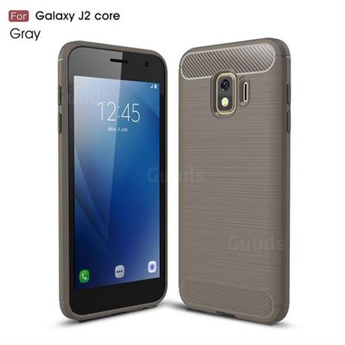 Luxury Carbon Fiber Brushed Wire Drawing Silicone TPU Back Cover for Samsung Galaxy J2 Core - Gray