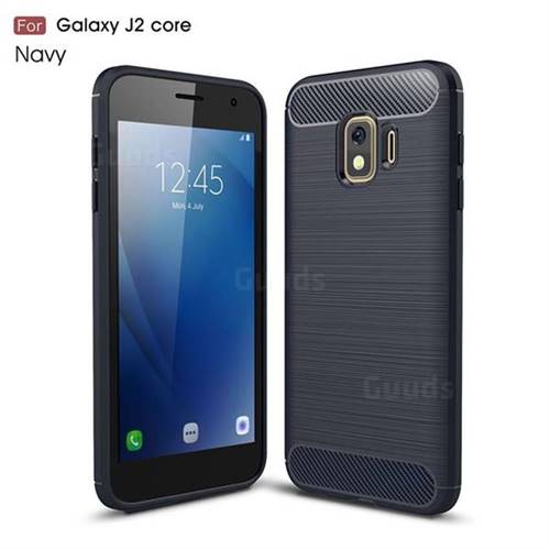 Luxury Carbon Fiber Brushed Wire Drawing Silicone TPU Back Cover for Samsung Galaxy J2 Core - Navy