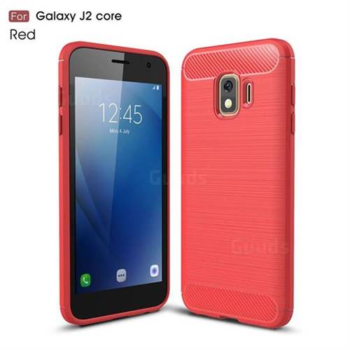 Luxury Carbon Fiber Brushed Wire Drawing Silicone TPU Back Cover for Samsung Galaxy J2 Core - Red