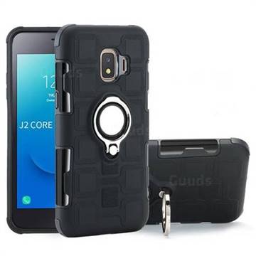 Ice Cube Shockproof PC + Silicon Invisible Ring Holder Phone Case for Samsung Galaxy J2 Core - Black