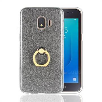 Luxury Soft TPU Glitter Back Ring Cover with 360 Rotate Finger Holder Buckle for Samsung Galaxy J2 Core - Black
