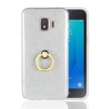 Luxury Soft TPU Glitter Back Ring Cover with 360 Rotate Finger Holder Buckle for Samsung Galaxy J2 Core - White