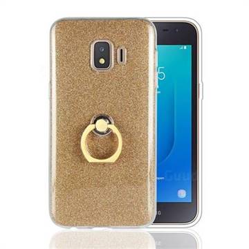 Luxury Soft TPU Glitter Back Ring Cover with 360 Rotate Finger Holder Buckle for Samsung Galaxy J2 Core - Golden