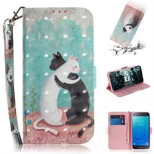 Black and White Cat 3D Painted Leather Wallet Phone Case for Samsung Galaxy J2 Core