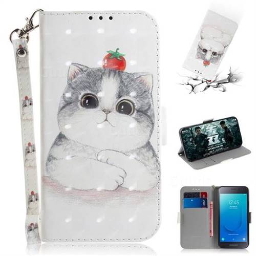 Cute Tomato Cat 3D Painted Leather Wallet Phone Case for Samsung Galaxy J2 Core