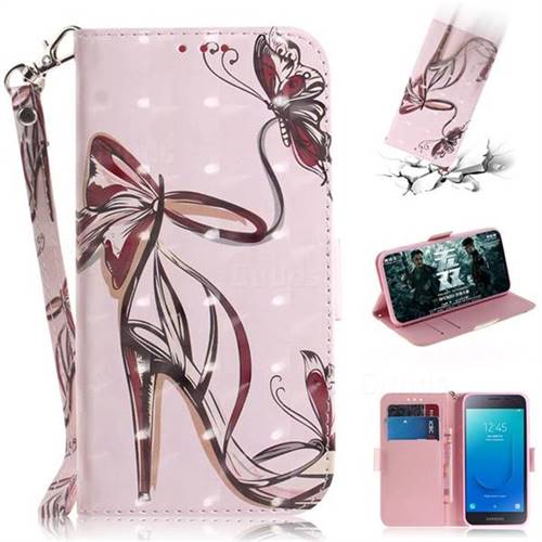 Butterfly High Heels 3D Painted Leather Wallet Phone Case for Samsung Galaxy J2 Core