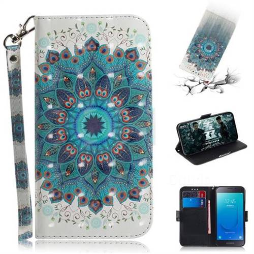 Peacock Mandala 3D Painted Leather Wallet Phone Case for Samsung Galaxy J2 Core