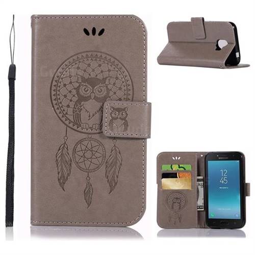 Intricate Embossing Owl Campanula Leather Wallet Case for Samsung Galaxy J2 Core - Grey
