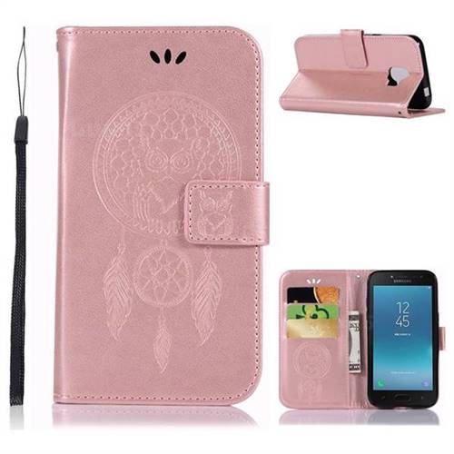 Intricate Embossing Owl Campanula Leather Wallet Case for Samsung Galaxy J2 Core - Rose Gold