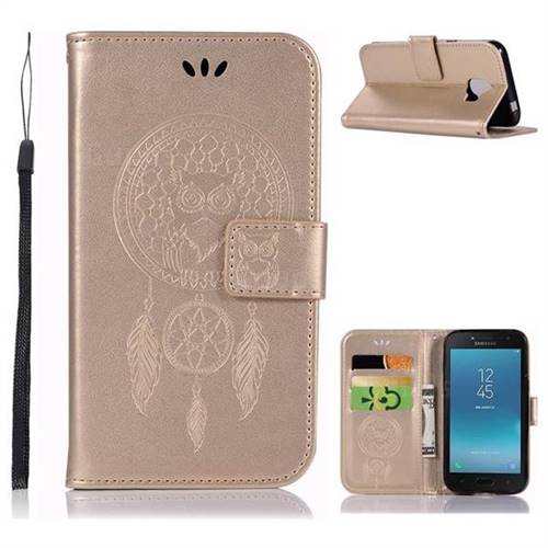 Intricate Embossing Owl Campanula Leather Wallet Case for Samsung Galaxy J2 Core - Champagne