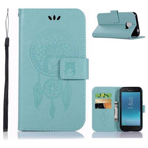 Intricate Embossing Owl Campanula Leather Wallet Case for Samsung Galaxy J2 Core - Green