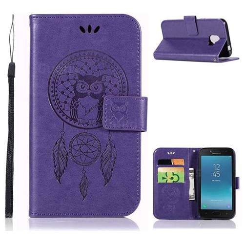 Intricate Embossing Owl Campanula Leather Wallet Case for Samsung Galaxy J2 Core - Purple