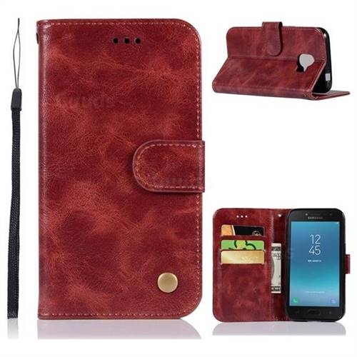 Luxury Retro Leather Wallet Case for Samsung Galaxy J2 Core - Wine Red