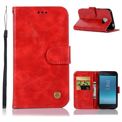 Luxury Retro Leather Wallet Case for Samsung Galaxy J2 Core - Red