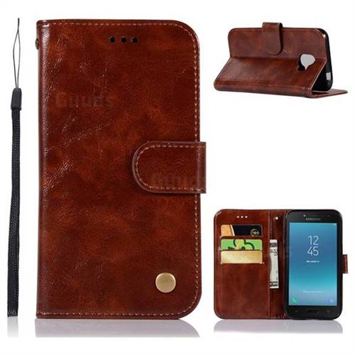 Luxury Retro Leather Wallet Case for Samsung Galaxy J2 Core - Brown