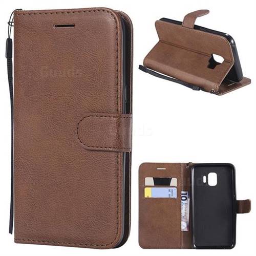Retro Greek Classic Smooth PU Leather Wallet Phone Case for Samsung Galaxy J2 Core - Brown