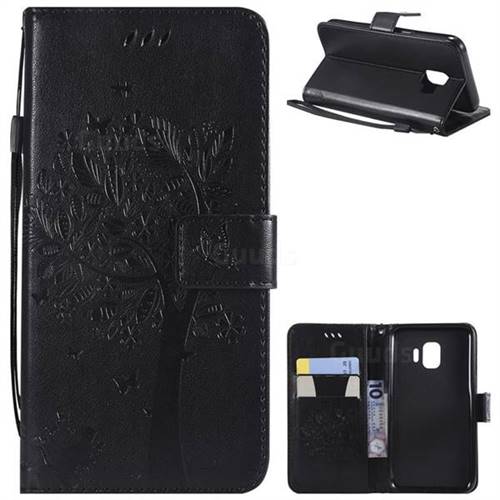 Embossing Butterfly Tree Leather Wallet Case for Samsung Galaxy J2 Core - Black
