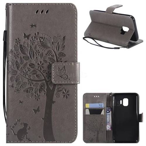 Embossing Butterfly Tree Leather Wallet Case for Samsung Galaxy J2 Core - Grey