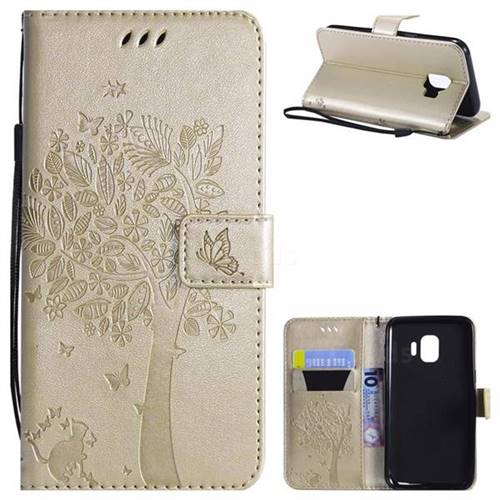 Embossing Butterfly Tree Leather Wallet Case for Samsung Galaxy J2 Core - Champagne