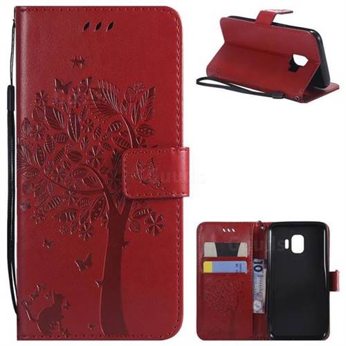 Embossing Butterfly Tree Leather Wallet Case for Samsung Galaxy J2 Core - Red