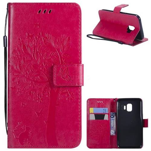 Embossing Butterfly Tree Leather Wallet Case for Samsung Galaxy J2 Core - Rose