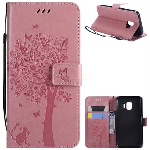 Embossing Butterfly Tree Leather Wallet Case for Samsung Galaxy J2 Core - Pink