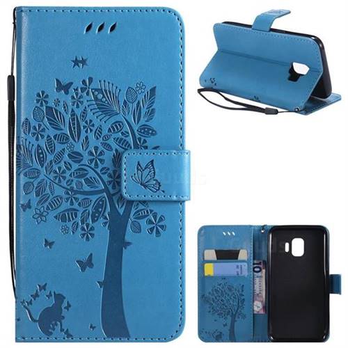 Embossing Butterfly Tree Leather Wallet Case for Samsung Galaxy J2 Core - Blue