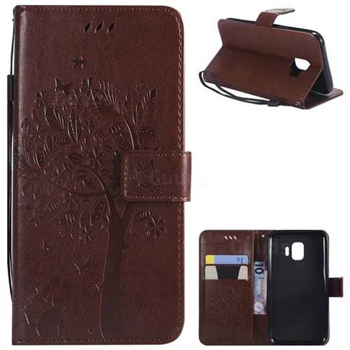 Embossing Butterfly Tree Leather Wallet Case for Samsung Galaxy J2 Core - Coffee