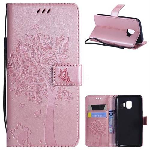 Embossing Butterfly Tree Leather Wallet Case for Samsung Galaxy J2 Core - Rose Pink