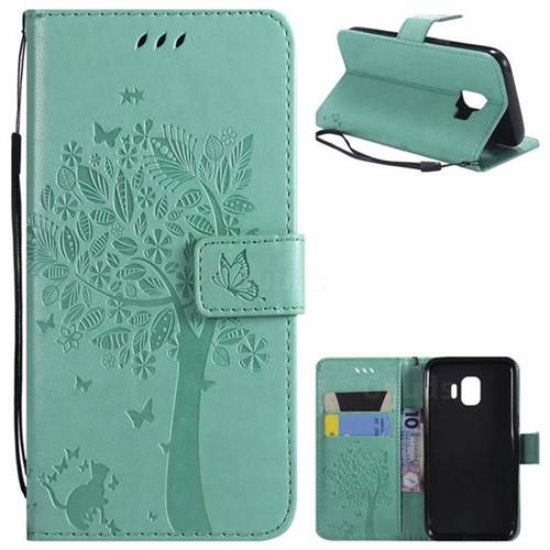 Embossing Butterfly Tree Leather Wallet Case for Samsung Galaxy J2 Core - Cyan