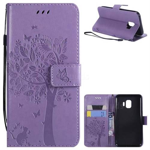 Embossing Butterfly Tree Leather Wallet Case for Samsung Galaxy J2 Core - Violet