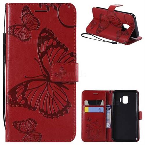 Embossing 3D Butterfly Leather Wallet Case for Samsung Galaxy J2 Core - Red