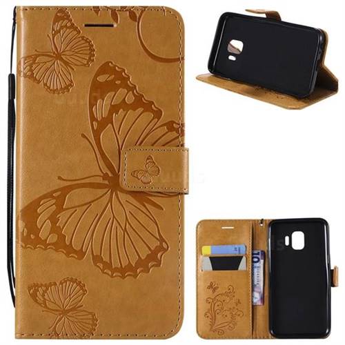 Embossing 3D Butterfly Leather Wallet Case for Samsung Galaxy J2 Core - Yellow