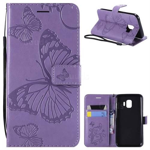 Embossing 3D Butterfly Leather Wallet Case for Samsung Galaxy J2 Core - Purple