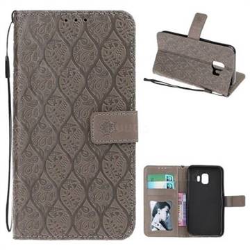 Intricate Embossing Rattan Flower Leather Wallet Case for Samsung Galaxy J2 Core - Grey