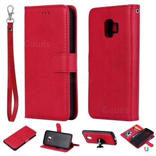 Retro Greek Detachable Magnetic PU Leather Wallet Phone Case for Samsung Galaxy J2 Core - Red