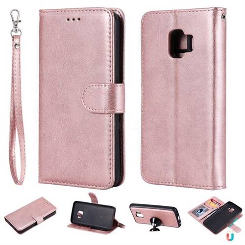 Retro Greek Detachable Magnetic PU Leather Wallet Phone Case for Samsung Galaxy J2 Core - Rose Gold