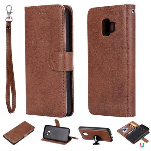 Retro Greek Detachable Magnetic PU Leather Wallet Phone Case for Samsung Galaxy J2 Core - Brown