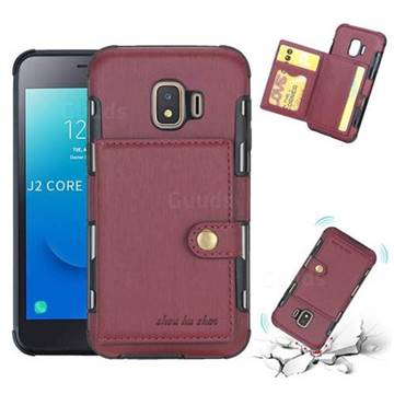 Brush Multi-function Leather Phone Case for Samsung Galaxy J2 Core - Wine Red
