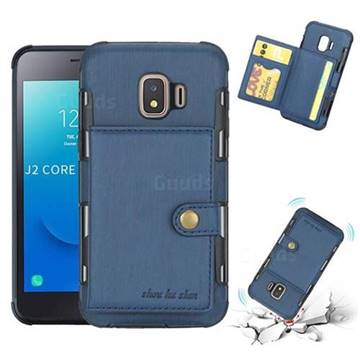 Brush Multi-function Leather Phone Case for Samsung Galaxy J2 Core - Blue