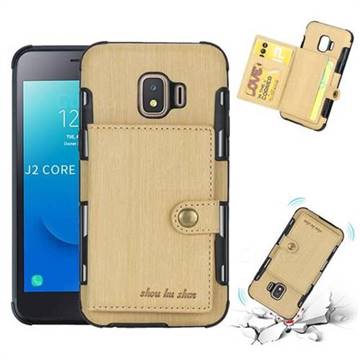 Brush Multi-function Leather Phone Case for Samsung Galaxy J2 Core - Golden