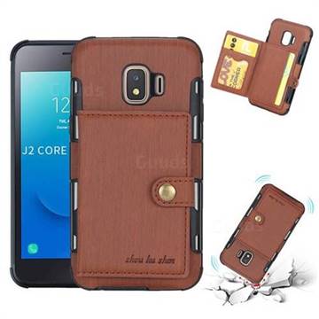 Brush Multi-function Leather Phone Case for Samsung Galaxy J2 Core - Brown