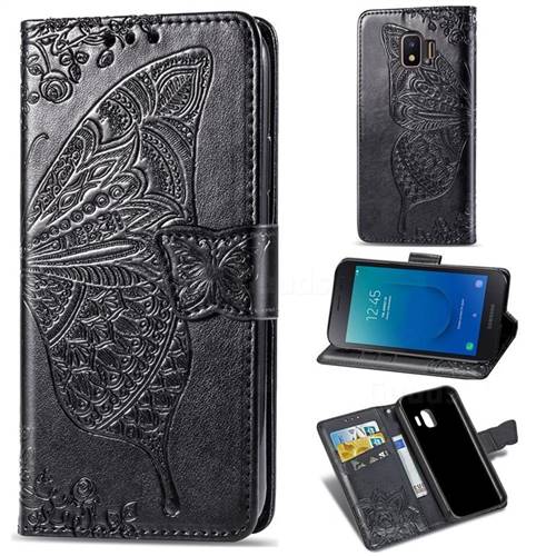 Embossing Mandala Flower Butterfly Leather Wallet Case for Samsung Galaxy J2 Core - Black