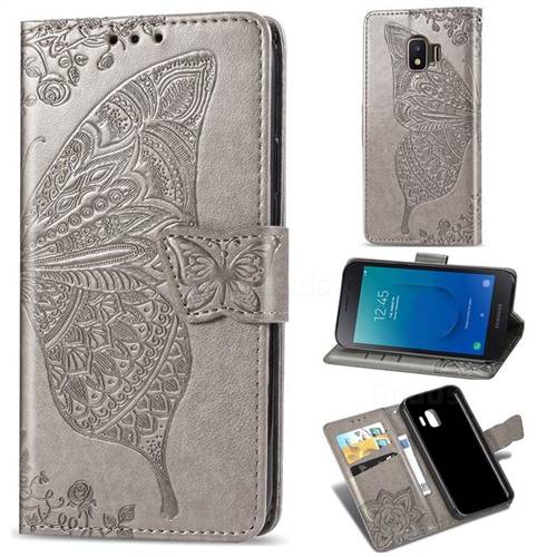 Embossing Mandala Flower Butterfly Leather Wallet Case for Samsung Galaxy J2 Core - Gray
