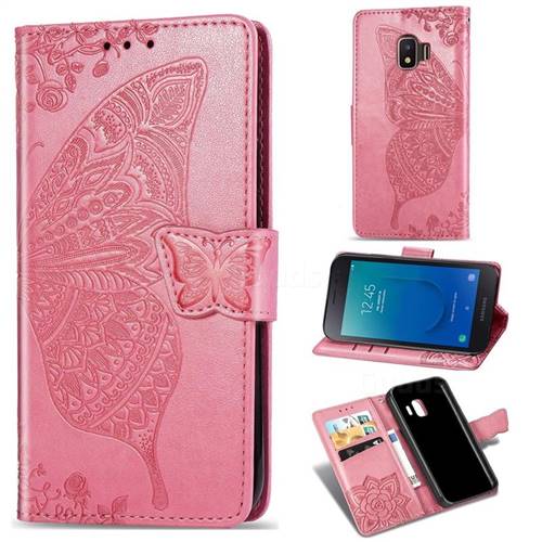 Embossing Mandala Flower Butterfly Leather Wallet Case for Samsung Galaxy J2 Core - Pink
