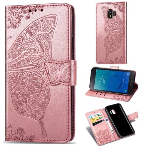 Embossing Mandala Flower Butterfly Leather Wallet Case for Samsung Galaxy J2 Core - Rose Gold