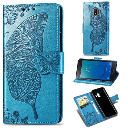 Embossing Mandala Flower Butterfly Leather Wallet Case for Samsung Galaxy J2 Core - Blue